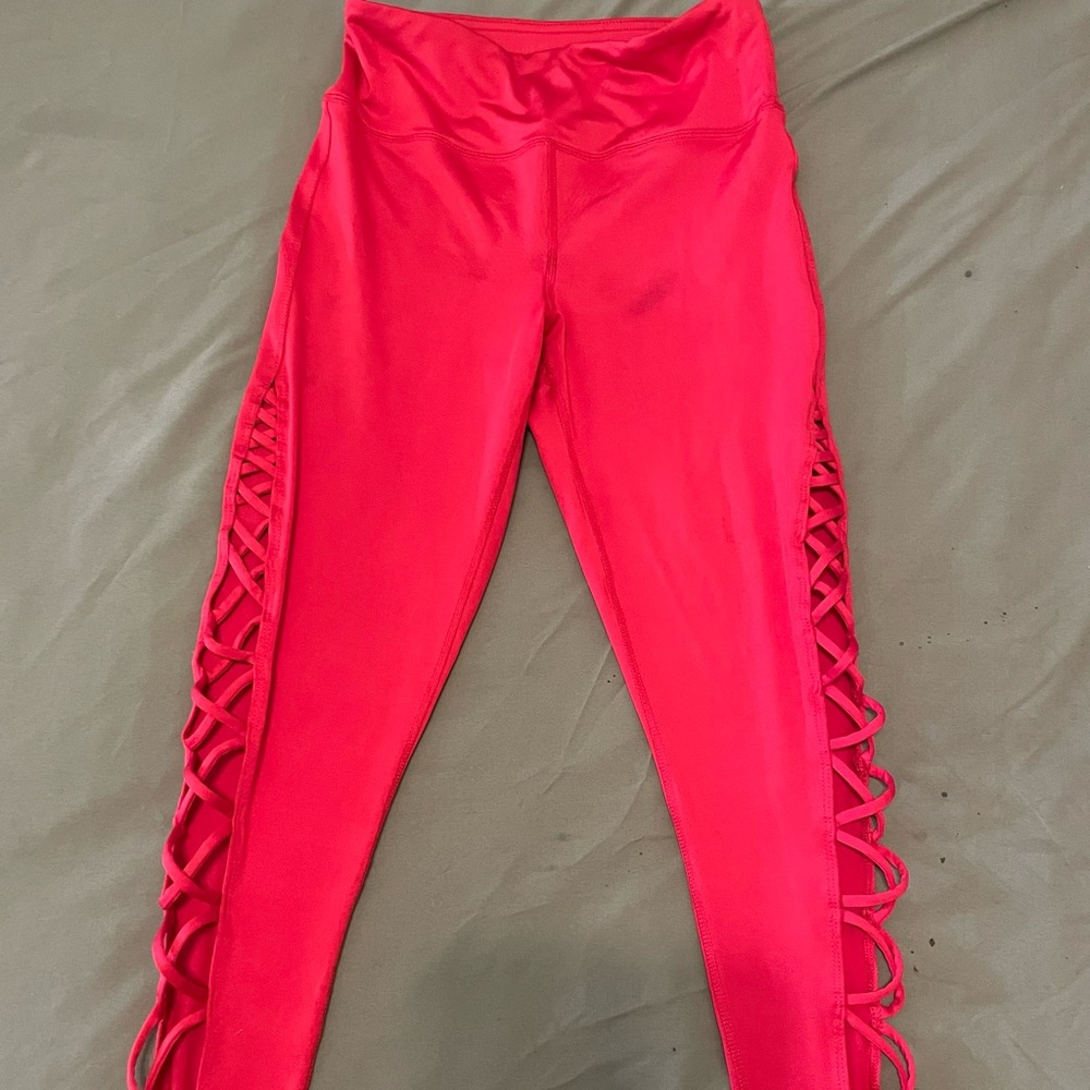 red crisscross cutout leggings, size S, forever 21